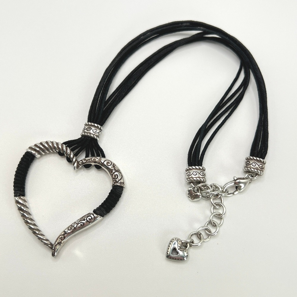 Brighton Heritage Heart Corded Necklace Black Silver Plated Multi Strand - Picture 4 of 11